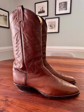 VINTAGE Sanders Western Cowboy Boots Mens Size 10 D Brown Leather Pull On